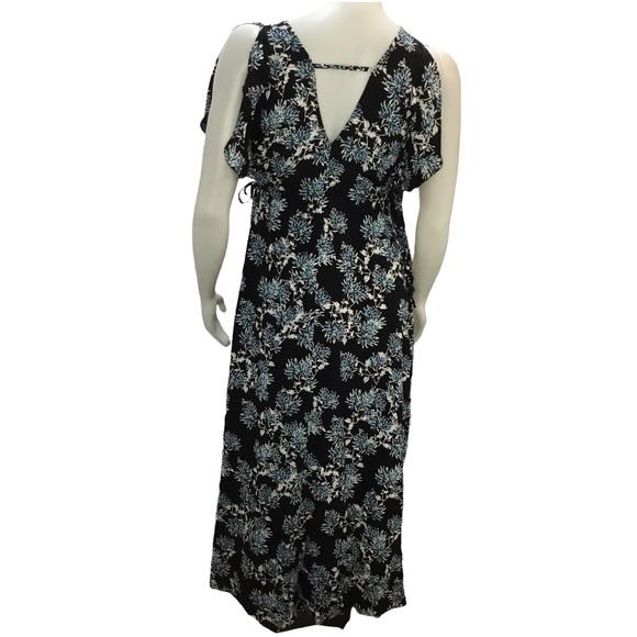 THAKOON Collective Women's Black Floral Deep V Maxi Dress Short Sleeve Size 10 - Picture 5 of 10